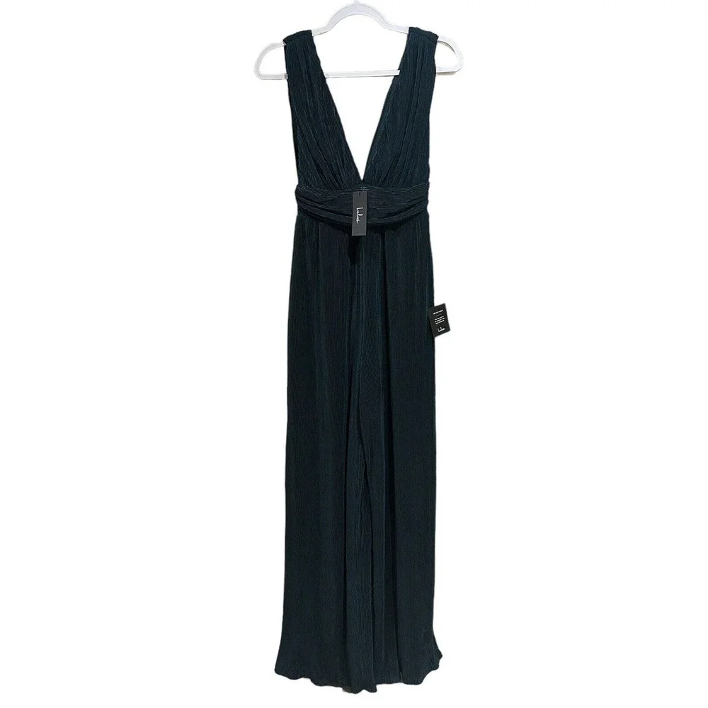 NWT Lulu’s Plisse Be Mine Teal Green Plisse Wide Leg Jumpsuit Size XS Lined Zip - Picture 5 of 16